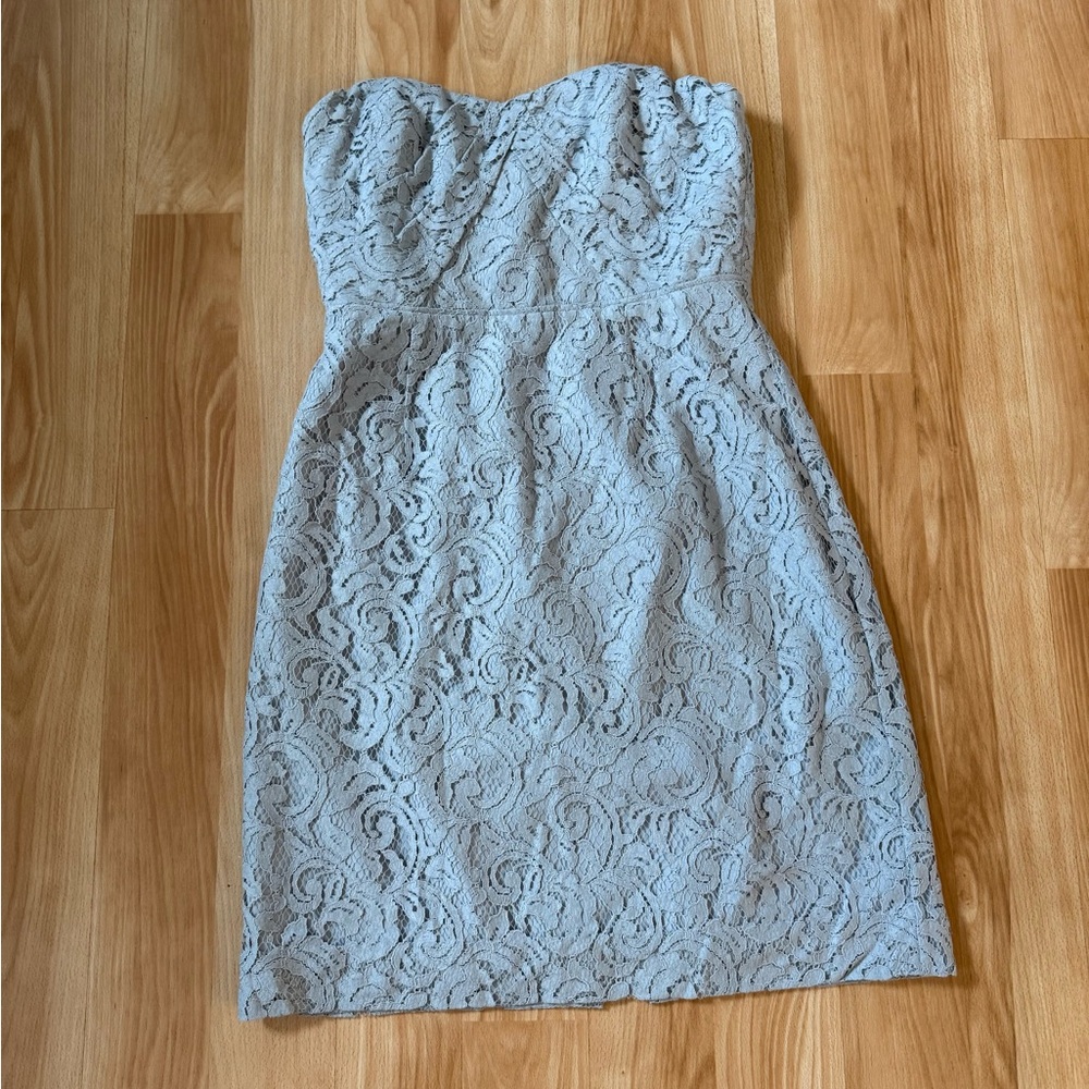 J. Crew Strapless Lace Dress in Soft Gray
